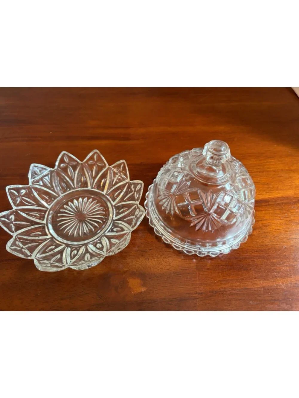 Vintage American Brilliant Clear, Cut Glass Covered, Round Butter Dish, 1960's